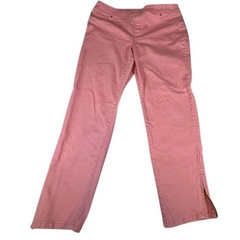 Chico's Stretch Girlfriend Slim Leg Pull On Ankle Pink Jeans Zipper Hem 10 1.5